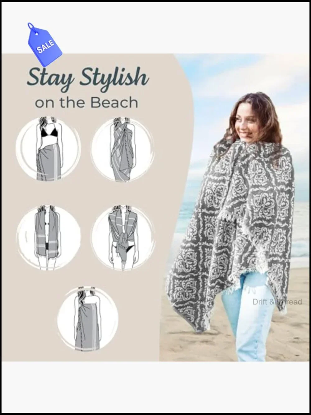 Premium Turkish Cotton Beach Towel 35x67 Quick Dry Sand Free Travel Pool